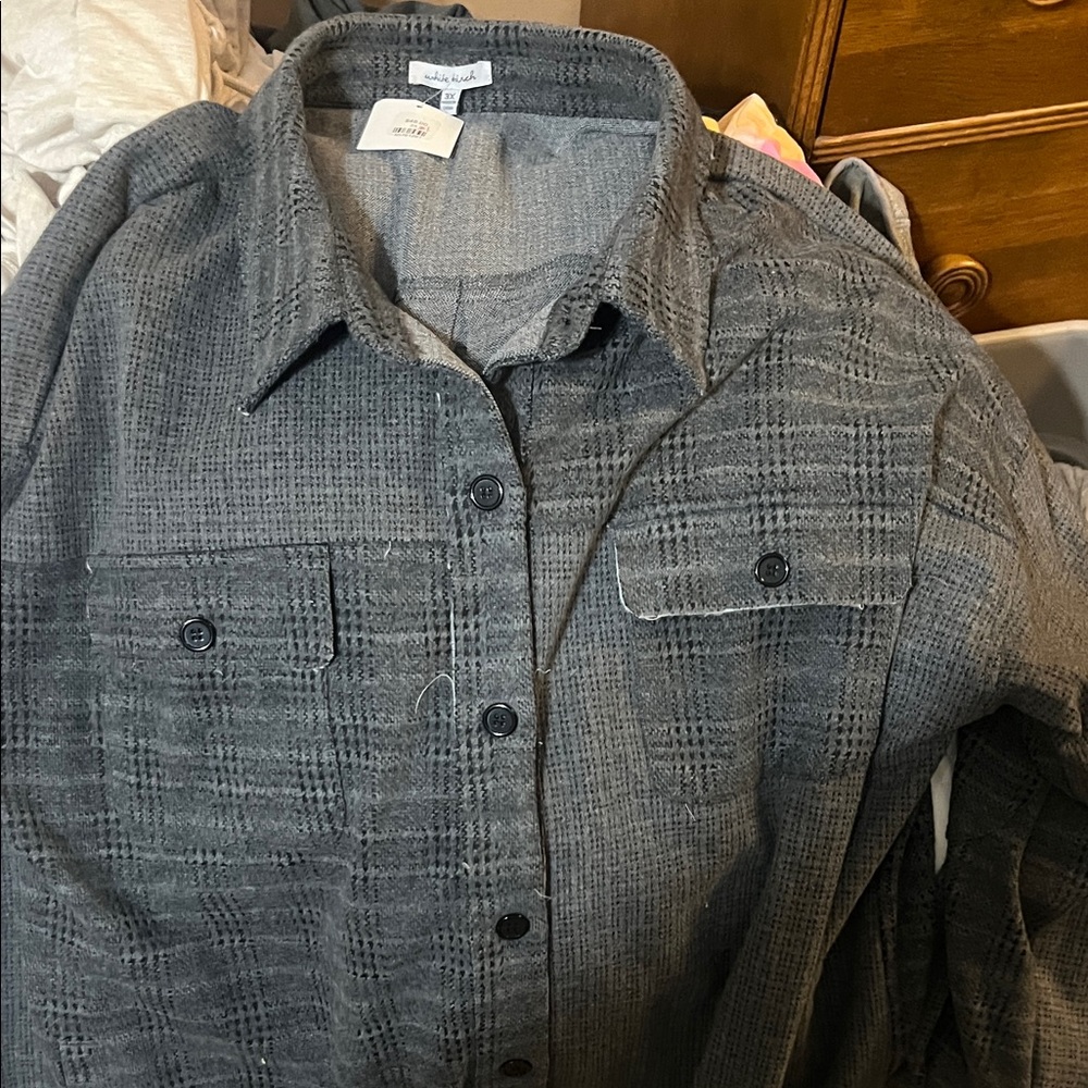 White Birch Gray Plaid Button Down Shirt